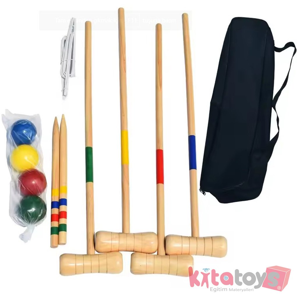 Kriket Oyunu Seti 4 Kişilik (Dev Ahşap Bahçe Oyunu Spor Maç Golf) Ahşap